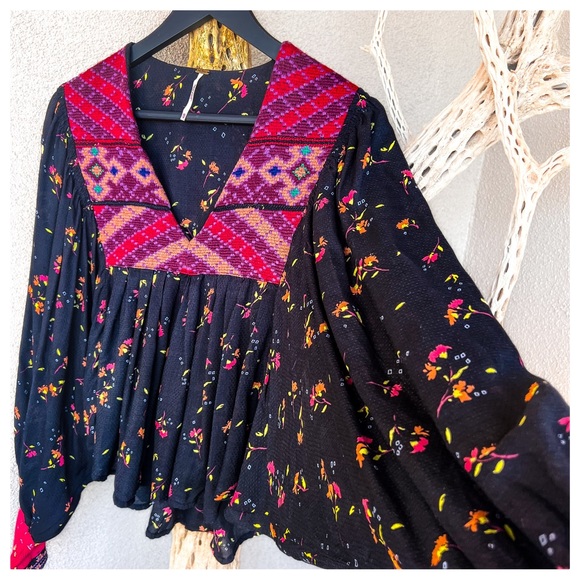 Free People Tops - Free People Lady Lou Embroidered Floral Blouse Top